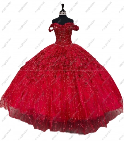 Factory Wholesale Glitter 3D Flower Quinceanera Dress