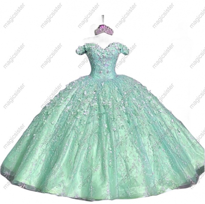 Factory Wholesale Glitter 3D Flower Quinceanera Dress