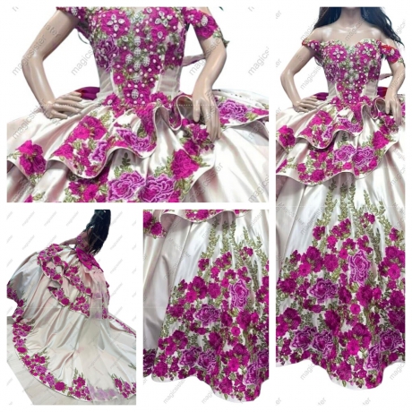 Hotselling Factory Wholesale Embroidery Charro Quinceanera Dress