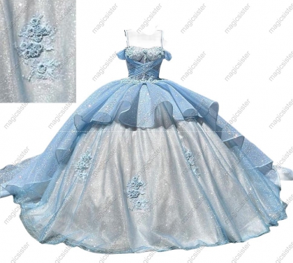 Instock Factory Wholesale Glitter 3D Floral Appliques Quinceanera Dress