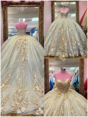 Luxurious Factory Wholesale Floral Appliques Quinceanera Ball Gowns