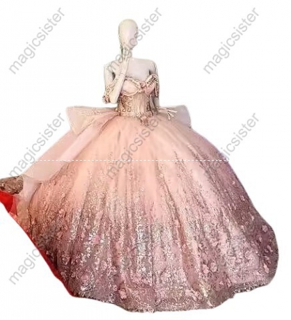 Blush Superhot Factory Wholesale 3D Flowers Sequined Quinceanera Dress