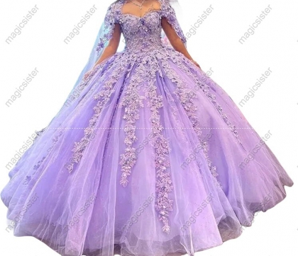 Factory Wholesale 3D Floral Appliques Quinceanera Dress