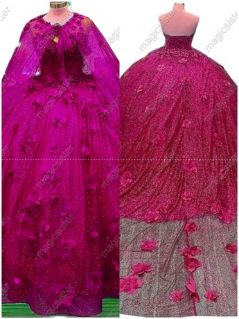 Factory Wholesale 3D Flower Glitter Quinceanera Dress