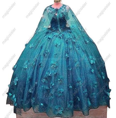 Factory Wholesale 3D Flower Glitter Quinceanera Dress