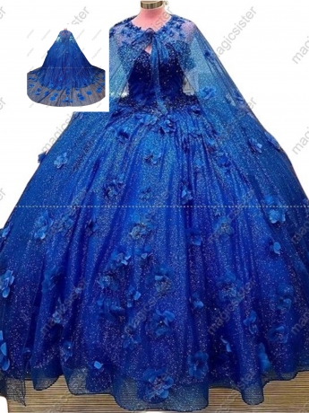 Factory Wholesale 3D Flower Glitter Quinceanera Dress