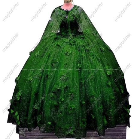 Factory Wholesale 3D Flower Glitter Quinceanera Dress