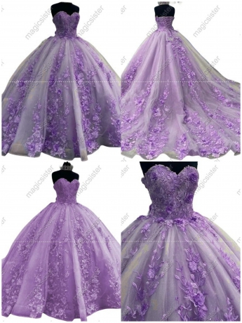 Luxurious Factory Wholesale Floral Appliques Quinceanera Ball Gowns