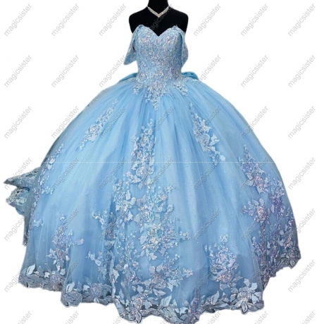 Luxury Factory Wholesale Glitter Floral Appliques Quinceanera Dress