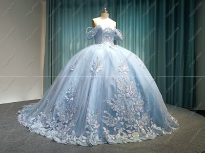 Luxury Factory Wholesale Glitter Floral Appliques Quinceanera Dress