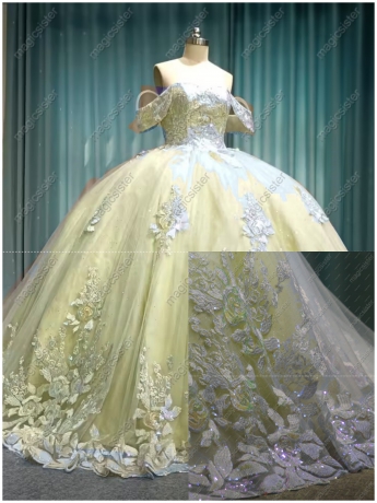 Luxury Factory Wholesale Glitter Floral Appliques Quinceanera Dress