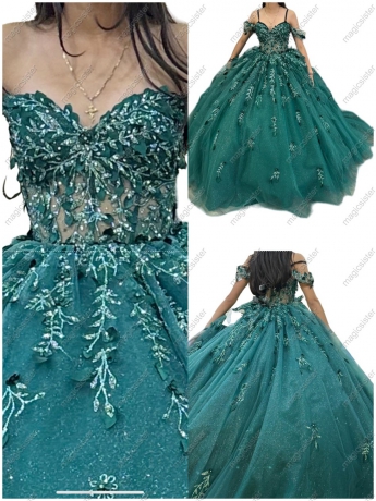 Emerald Green Superhot Glitter Appliques Quinceanera dresses