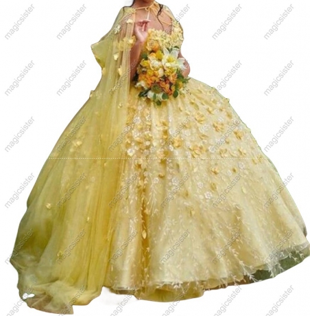 Factory Wholesale Glitter 3D Flower Quinceanera Dress