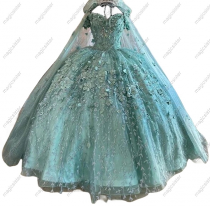Factory Wholesale Glitter 3D Flower Quinceanera Dress