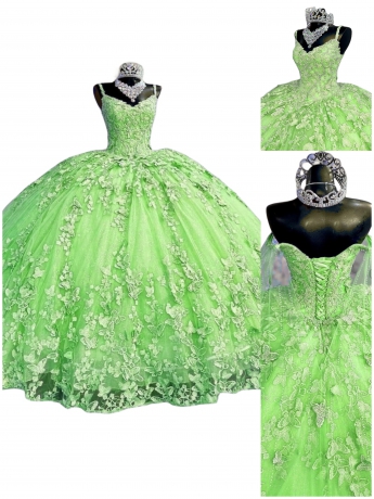 Factory Wholesale Lace Butterfly Quinceanera Dress