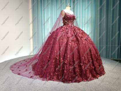 Factory Wholesale Lace Butterfly Quinceanera Dress