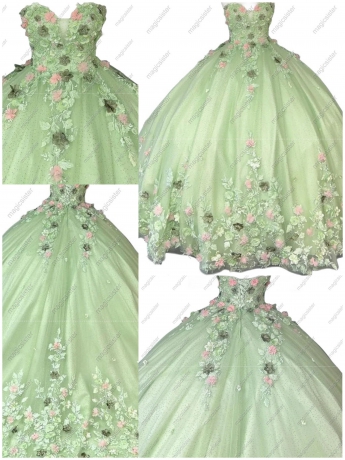 Hot Sale 3D Flower Lace Quinceanera Dress