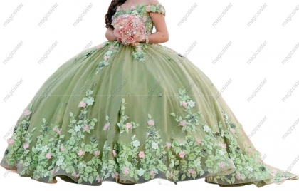 Hot Sale 3D Flower Lace Quinceanera Dress