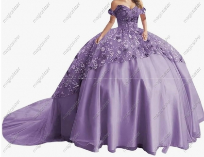 Instock Factory Glitter Fabric and 3D Flowers Quinceanera Dress
