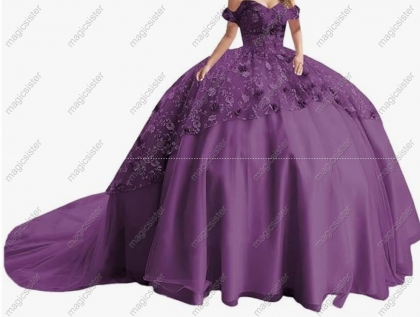 Instock Factory Glitter Fabric and 3D Flowers Quinceanera Dress
