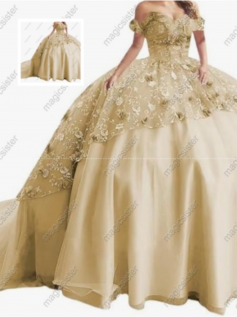 Instock Factory Glitter Fabric and 3D Flowers Quinceanera Dress