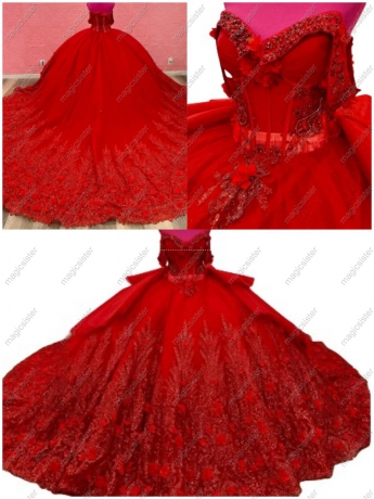 Superhot 3D Flowers Sequined Quinceanera Dress