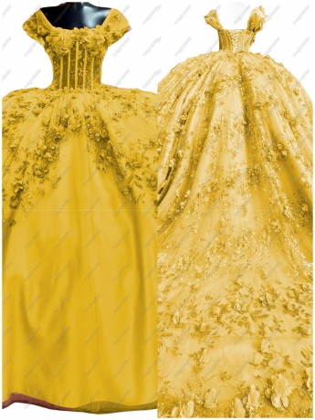 Instock Factory Glitter Fabric and 3D Flowers Quinceanera Dress