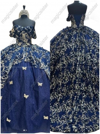 Instock Factory Glitter Fabric and 3D Flowers Quinceanera Dress
