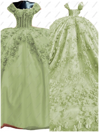 Instock Factory Glitter Fabric and 3D Flowers Quinceanera Dress