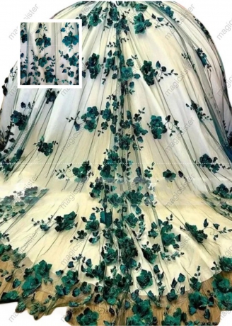 Emerald Green Luxury 3D Floral Quinceanera Dress