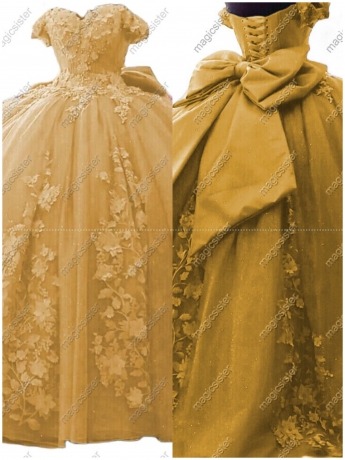 Factory Wholesale 3D Pearls Embroidered Floral Quinceanera Dress