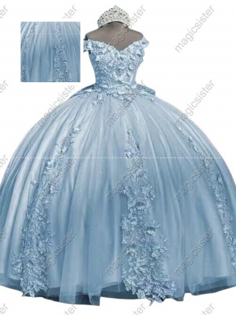 Factory Wholesale 3D Pearls Embroidered Floral Quinceanera Dress