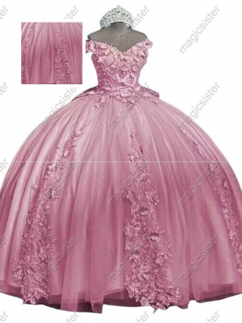 Factory Wholesale 3D Pearls Embroidered Floral Quinceanera Dress