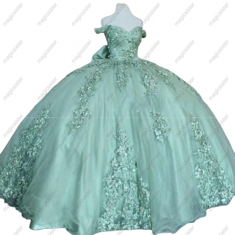 Luxurious Factory Wholesale Floral Appliques Quinceanera Ball Gowns