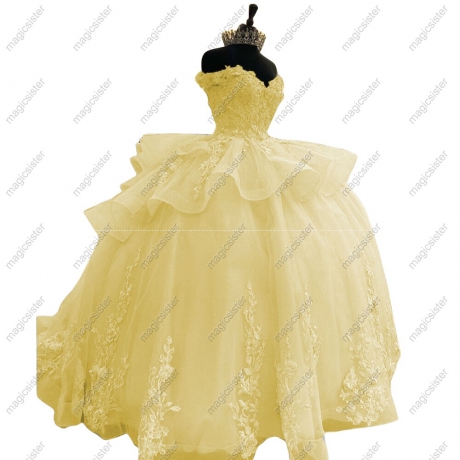 Luxurious Factory Wholesale Floral Appliques Quinceanera Ball Gowns