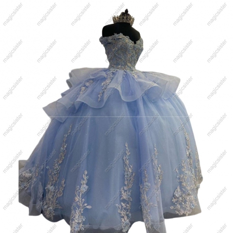 Luxurious Factory Wholesale Floral Appliques Quinceanera Ball Gowns