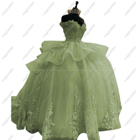 Luxurious Factory Wholesale Floral Appliques Quinceanera Ball Gowns