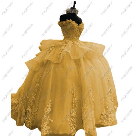 Luxurious Factory Wholesale Floral Appliques Quinceanera Ball Gowns