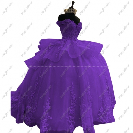 Luxurious Factory Wholesale Floral Appliques Quinceanera Ball Gowns