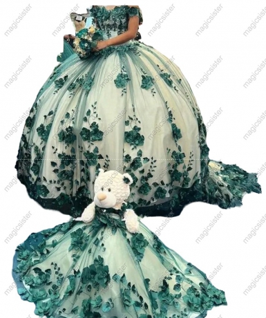 Emerald Green Luxury 3D Flower Factory Wholesale Quinceanera Dress