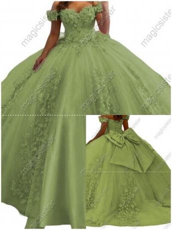 Factory Wholesale 3D Pearls Embroidered Floral Quinceanera Dress