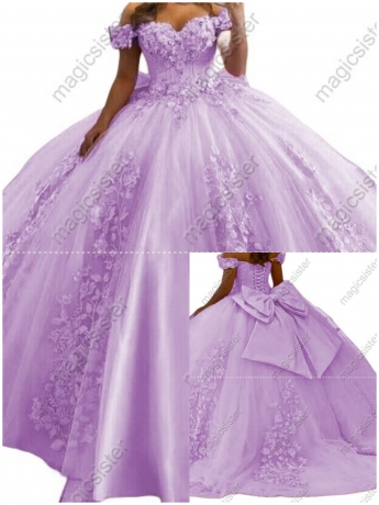 Factory Wholesale 3D Pearls Embroidered Floral Quinceanera Dress