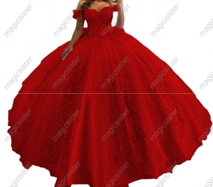 Factory Wholesale 3D Pearls Embroidered Floral Quinceanera Dress