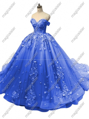 Off Shoulder Prom Gown 3D Floral Appliques Quinceanera Dress