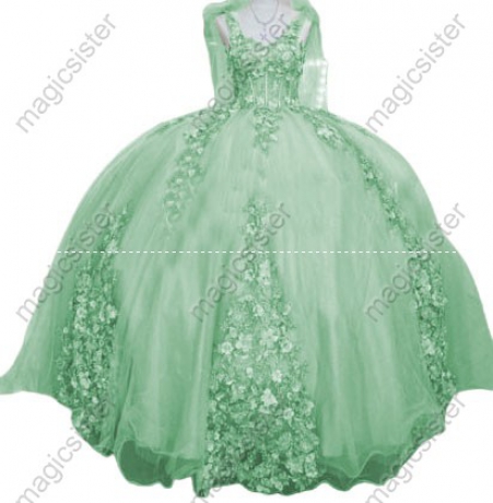 Sage Customized Factory Wholesale 3D Floral Quinceanera Dress