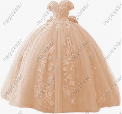 Factory Wholesale 3D Pearls Embroidered Floral Quinceanera Dress