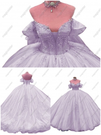 Factory Wholesale Glitter Floral Appliques Quinceanera Dress