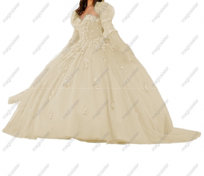 BELL SLEEVE STRAPLESS BALL GOWN