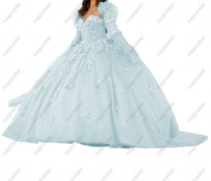 BELL SLEEVE STRAPLESS BALL GOWN