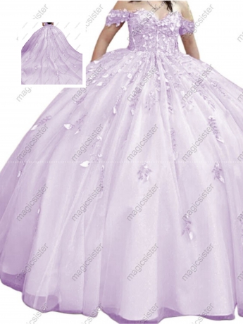 Factory Wholesale Glitter Floral Appliques Quinceanera Dress